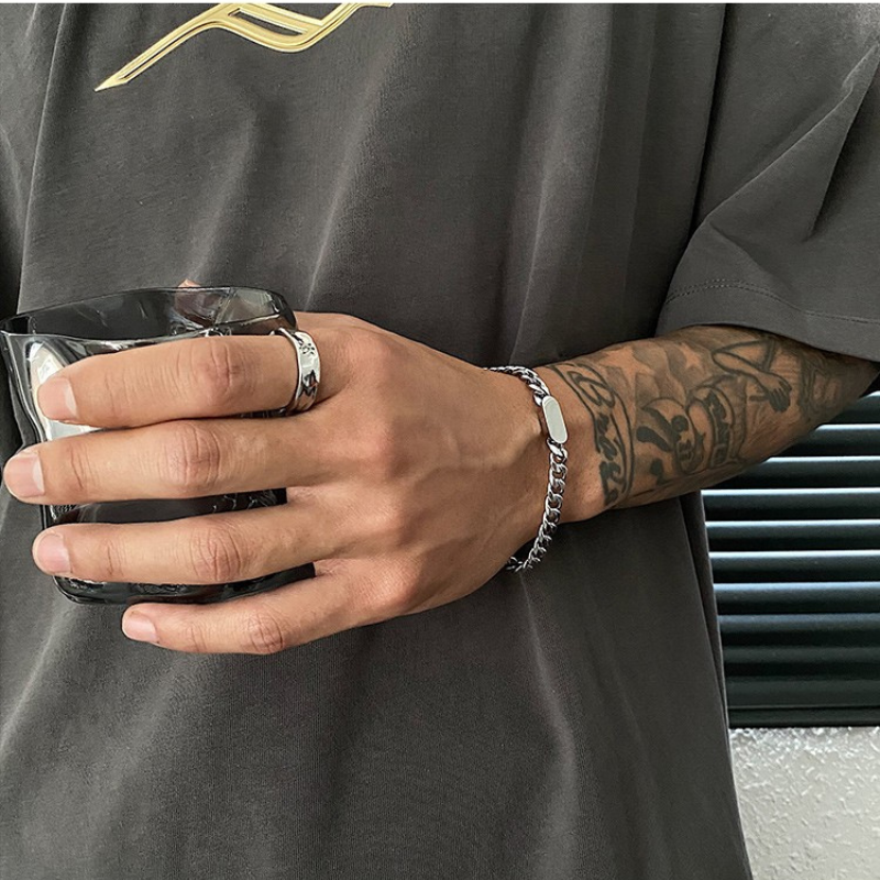 Pulseira Masculina Corrente Cubana Pingente Oval
