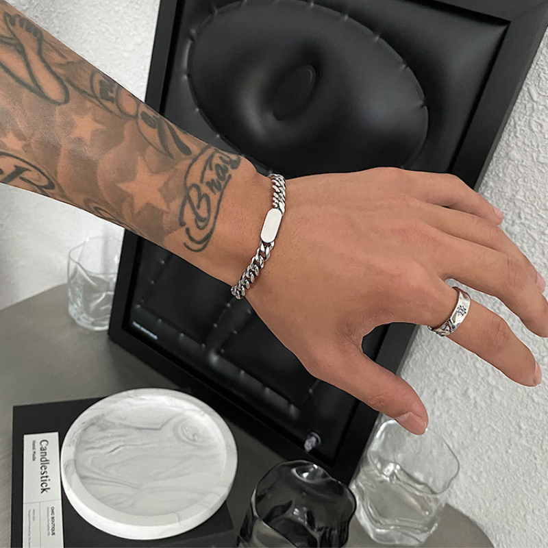Pulseira Masculina Corrente Cubana Pingente Oval