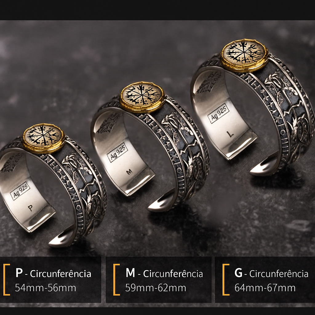 Anel Masculino Runas Viking Ajustável – Prata 925