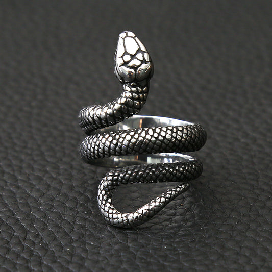 Anel Masculino Serpente Enrolada Aço Prata