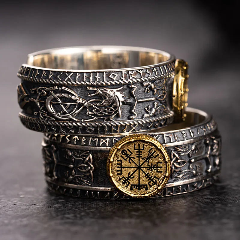 Anel Masculino Runas Viking Ajustável – Prata 925