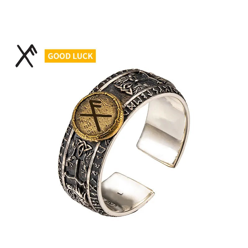 Anel Masculino Runas Viking Ajustável – Prata 925
