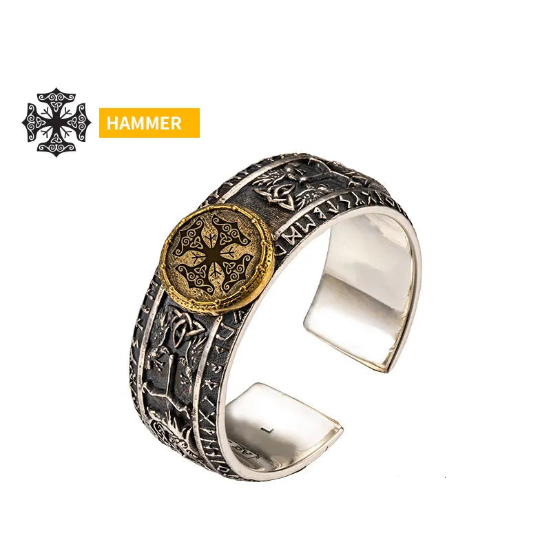Anel Masculino Runas Viking Ajustável – Prata 925