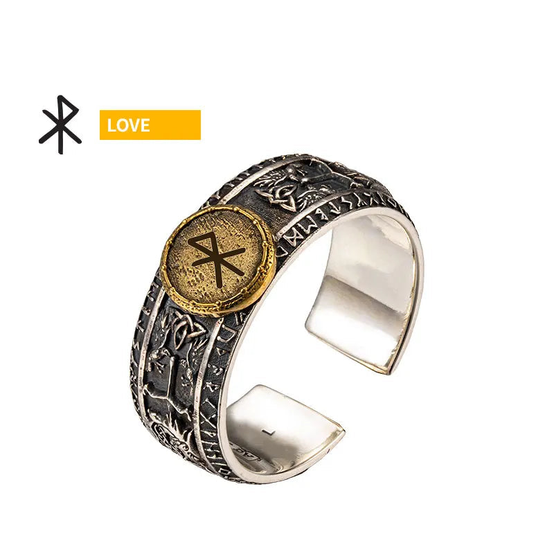 Anel Masculino Runas Viking Ajustável – Prata 925