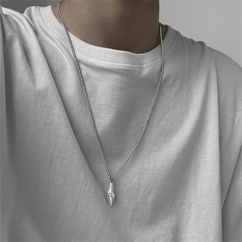 Colar Masculino Trovão 3D Aço Prata