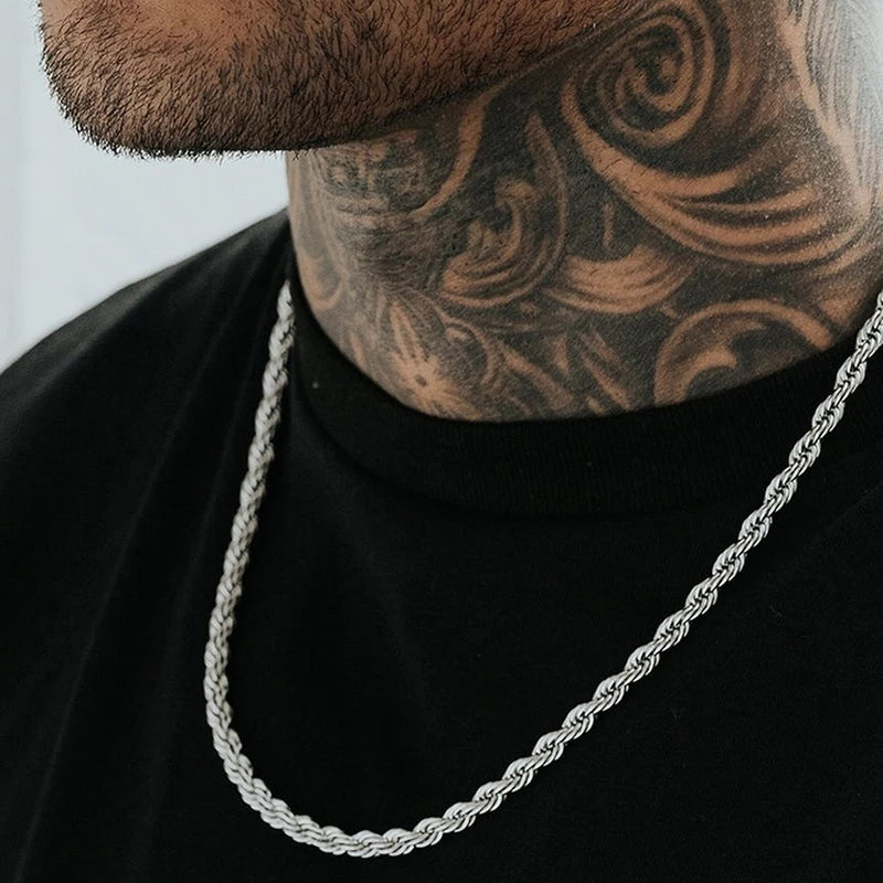Kit Colar e Pulseira Masculino Cordão Baiano Banhado a Prata - 4mm - Loja Hey Dude
