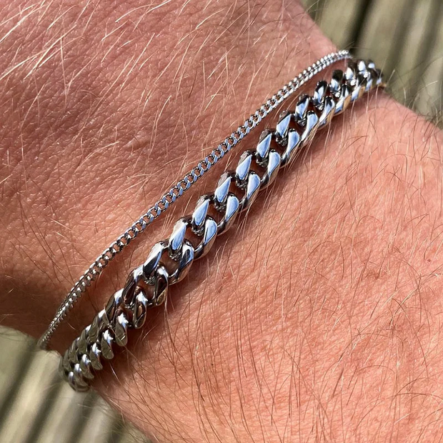 Pulseira Masculina Corrente Cubana Prata - 7MM