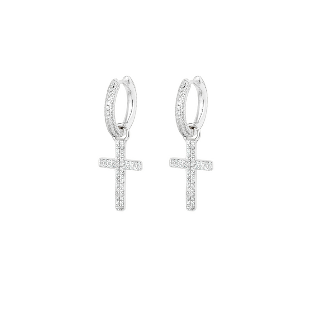 Brinco Masculino Cruz de Diamante Prata