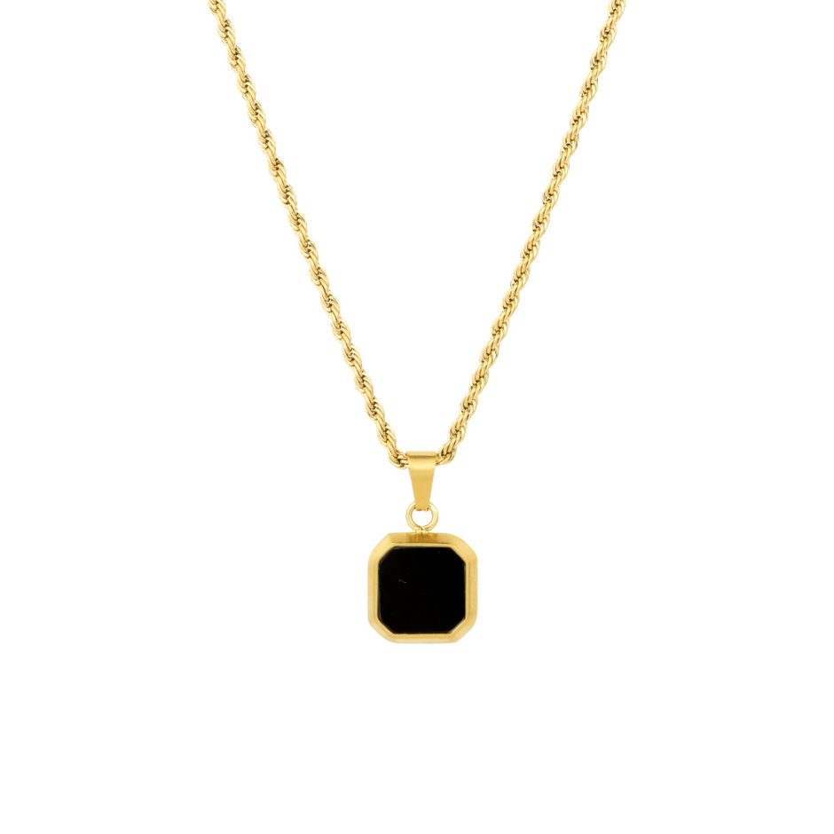 Colar Masculino Pingente de Ônix Preto - Ouro