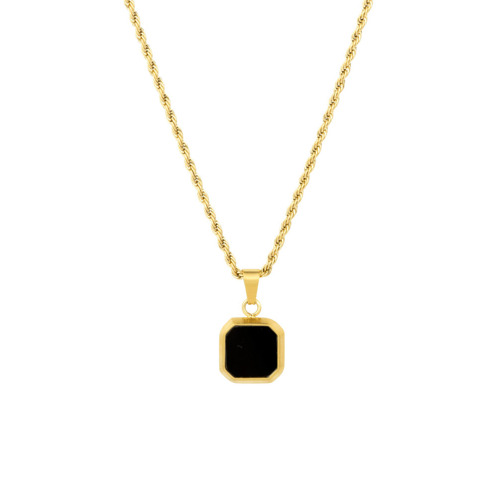 Colar Masculino Pingente de Ônix Preto - Ouro