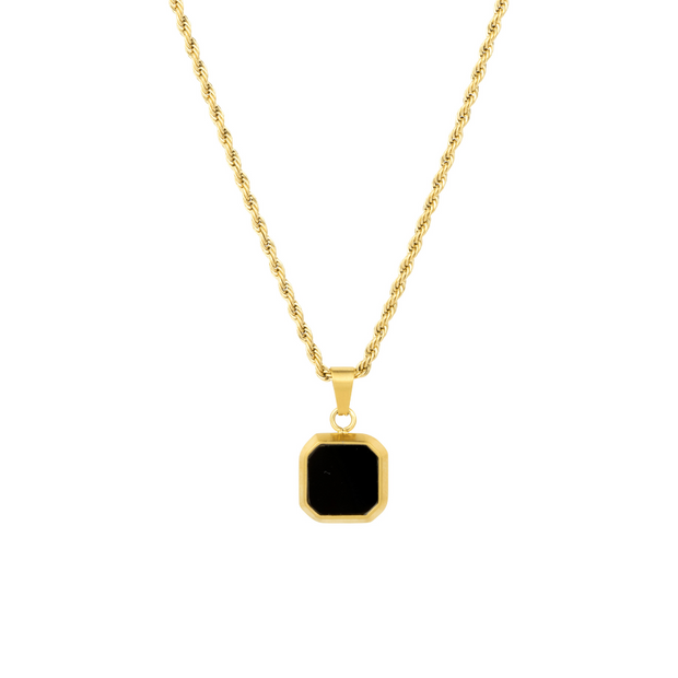 Colar Masculino Pingente de Ônix Preto - Ouro