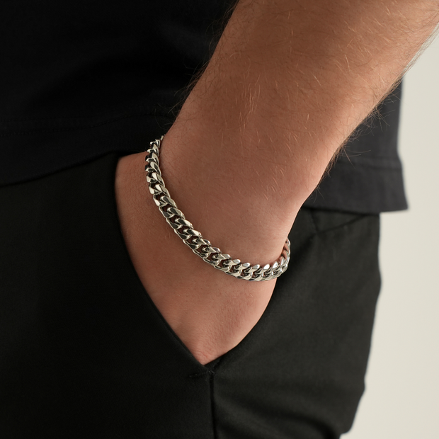 Pulseira Masculina Corrente Cubana Prata - 8MM