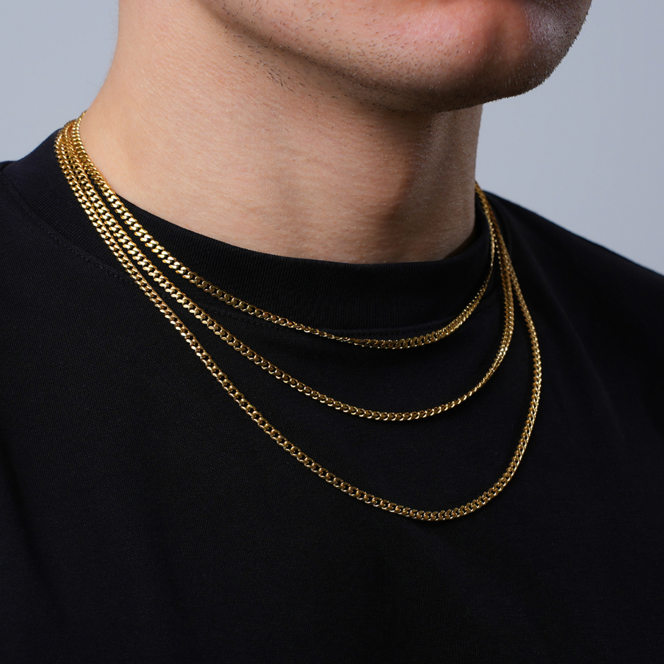Corrente Masculina Cubana Ouro - 3MM