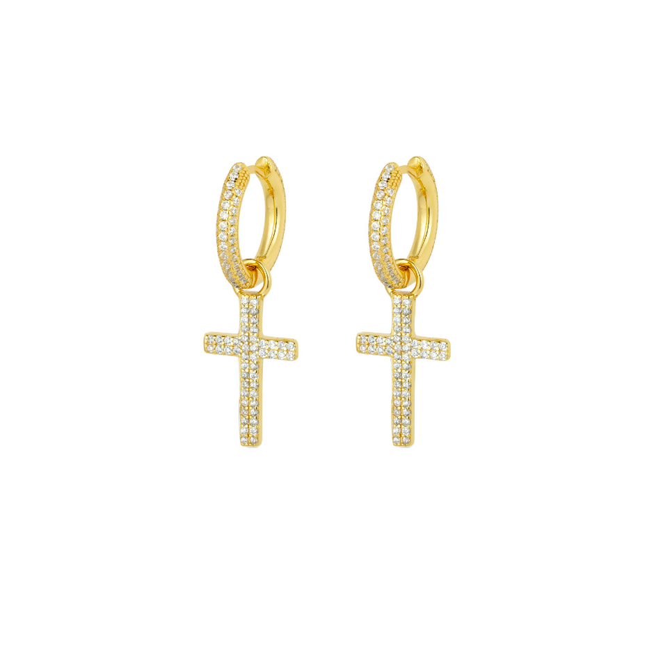 Brinco Masculino Cruz de Diamante Ouro
