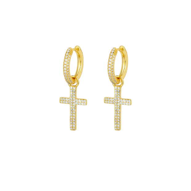 Brinco Masculino Cruz de Diamante Ouro