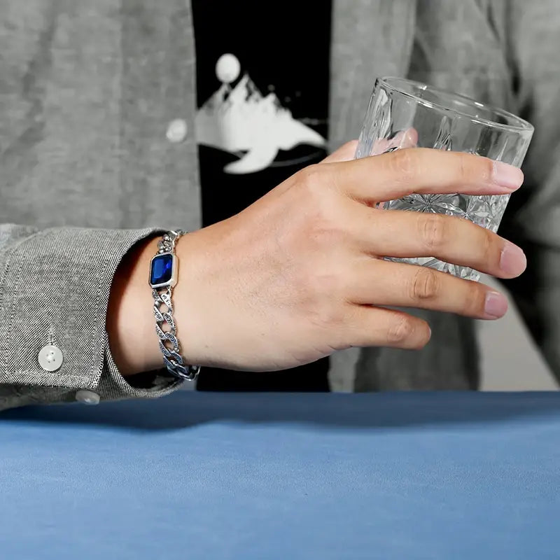 Pulseira Masculina Corrente Cubana Frisada Blue Eyes