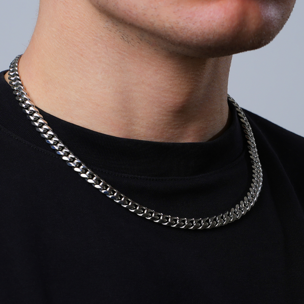 Corrente Masculina Cubana Prata - 7MM