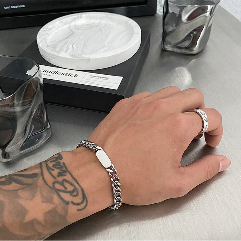 Pulseira Masculina Corrente Cubana Pingente Oval