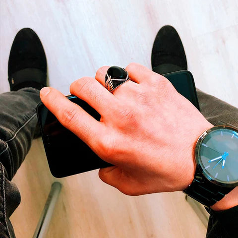 Anel Masculino Turco com Pedra Ônix Preta