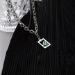 Colar Masculino em Camadas Quadro Verde Aço Prata