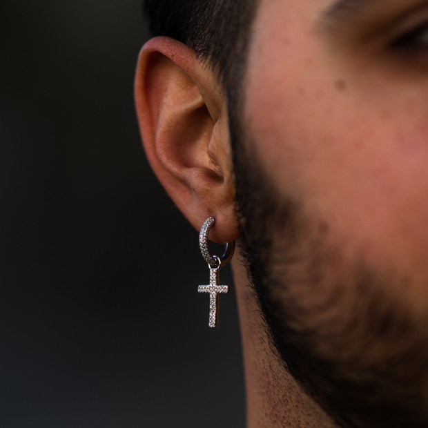Brinco Masculino Cruz de Diamante Prata