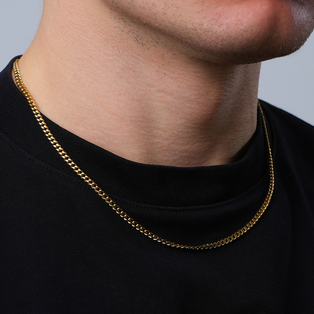 Corrente Masculina Cubana Ouro - 3MM