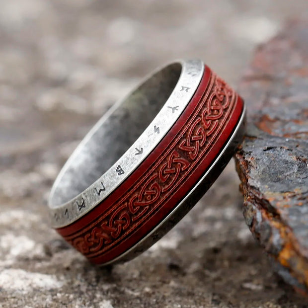 Anel Masculino Rosewood Viking Aço Prata vermelho