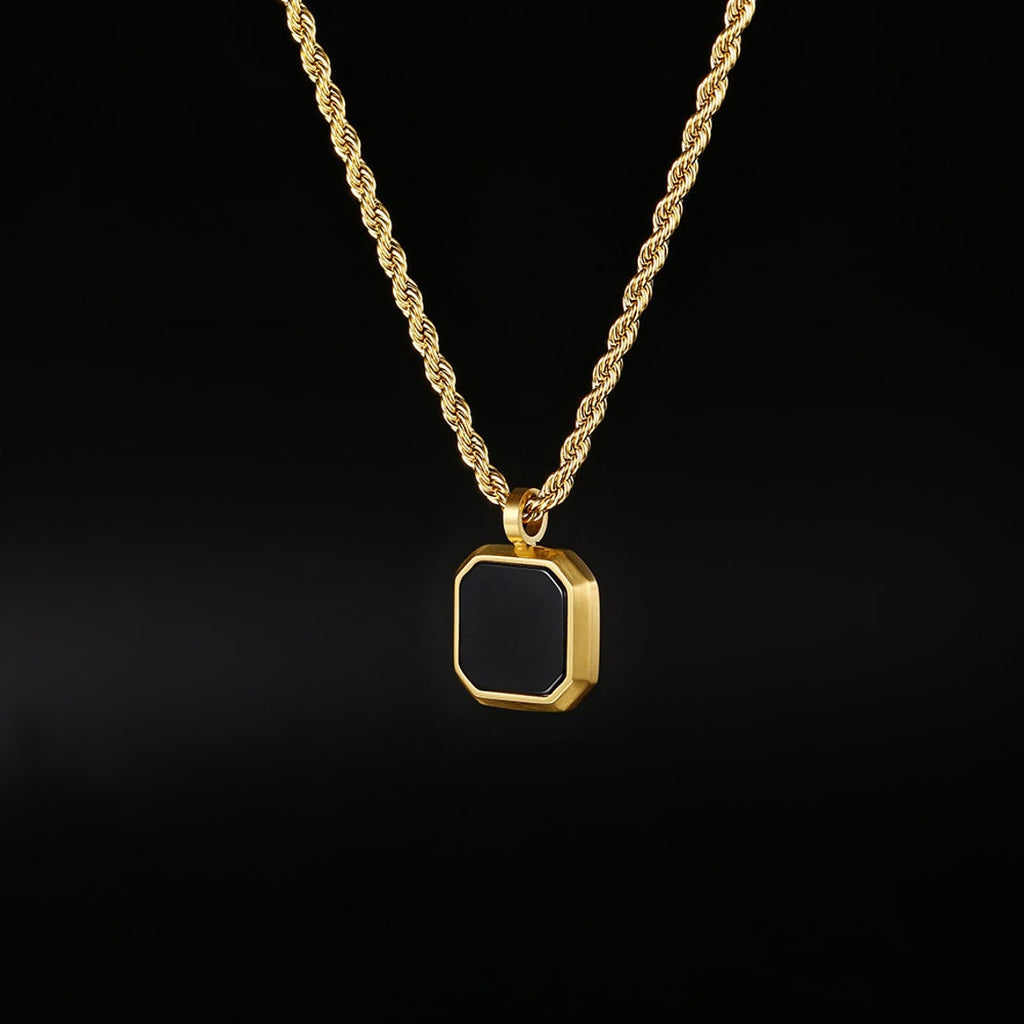 Colar Masculino Pingente de Ônix Preto - Ouro