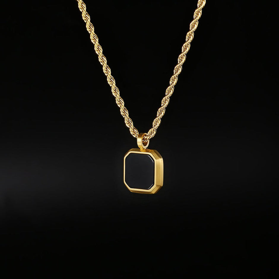Colar Masculino Pingente de Ônix Preto - Prata