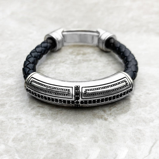 Pulseira Masculina de Couro Cruzada