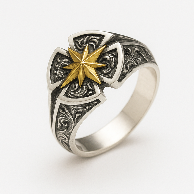 Anel Masculino Estrela do Norte Ajustável