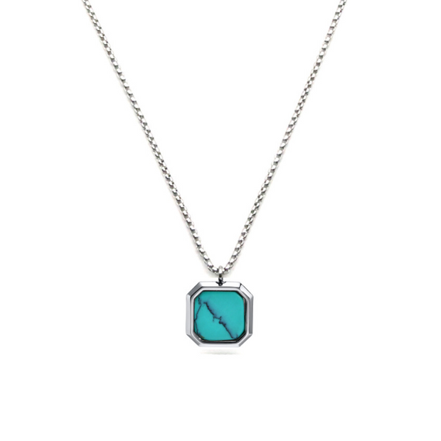 Colar Masculino Pingente Turquesa - Prata