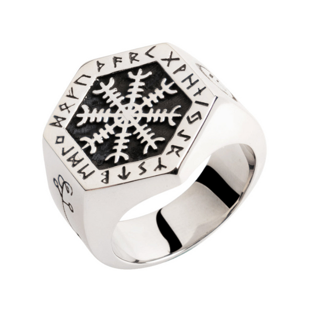 Anel Masculino Runas Vikings + Caixa de Madeira