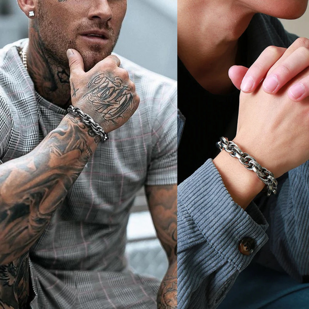 Pulseira Masculina Corrente Trançada Prata - 12MM