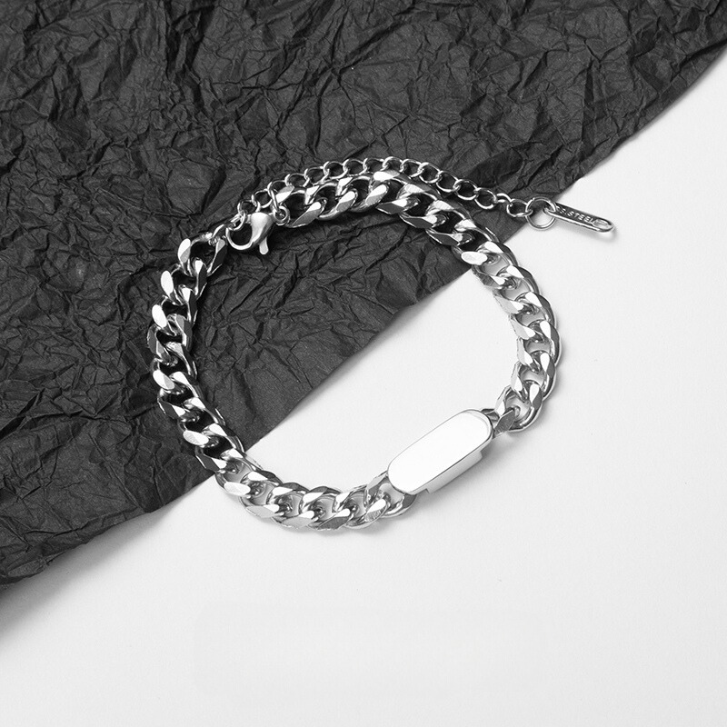 Pulseira Masculina Corrente Cubana Pingente Oval