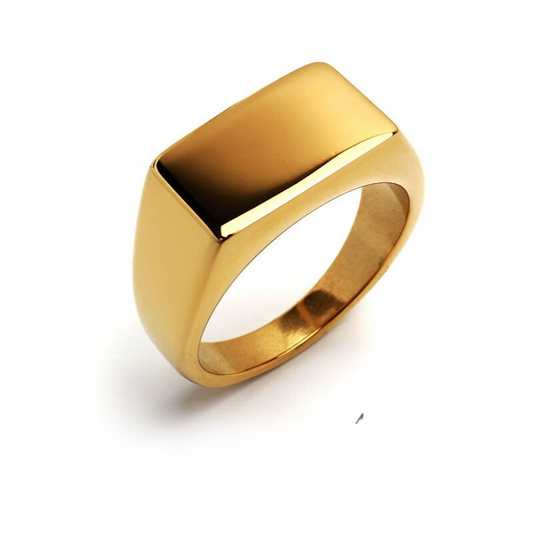 Anel Masculino Flat Clássico de Aço Dourado