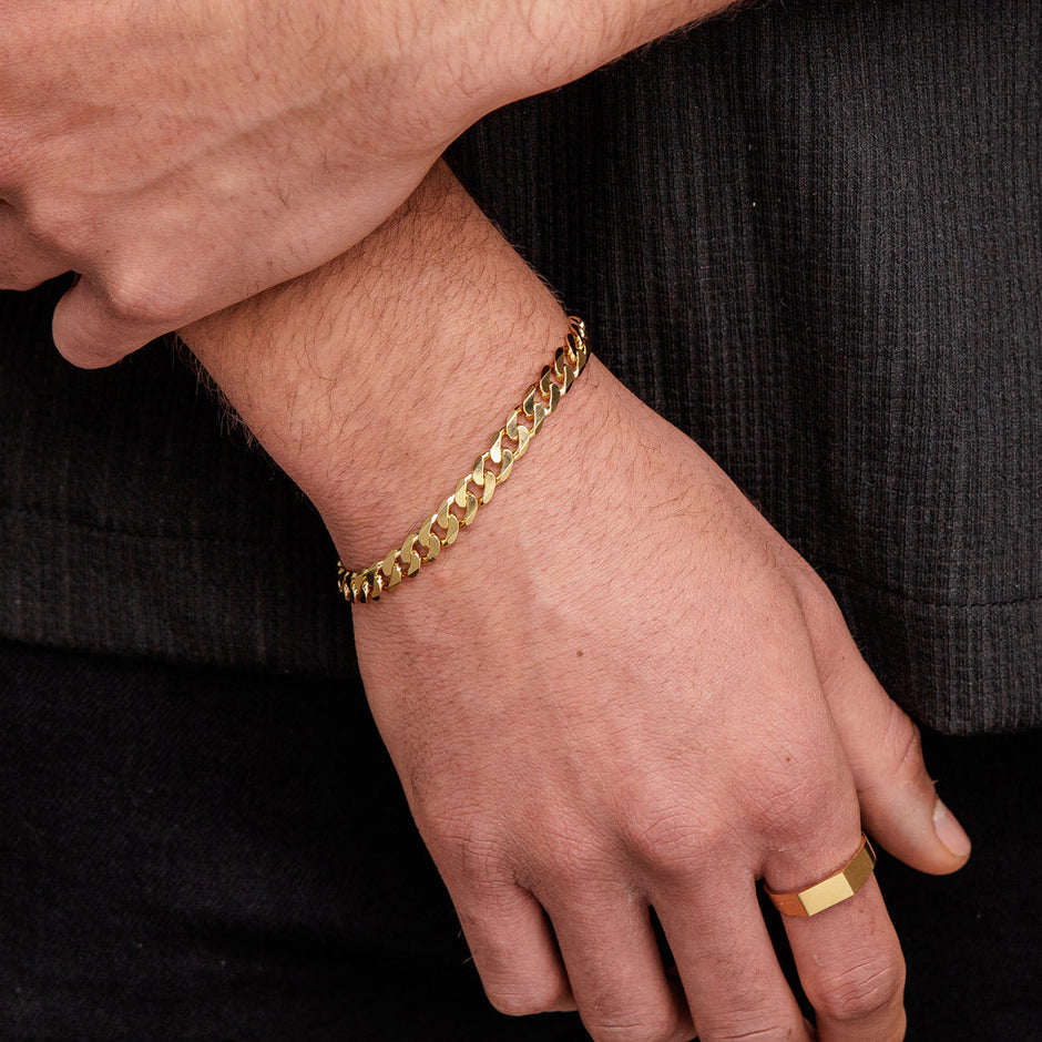 Pulseira Masculina Corrente Cubana Ouro- 7MM