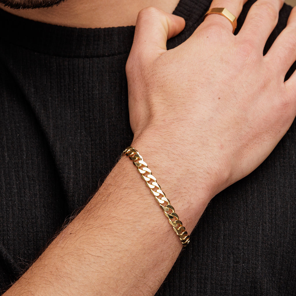 Pulseira Masculina Corrente Cubana Ouro- 7MM