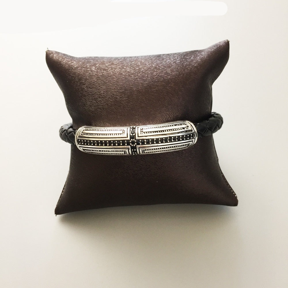 Pulseira Masculina de Couro Cruzada