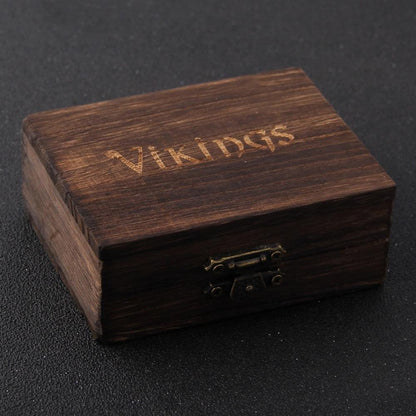 Anel Masculino Runas Vikings + Caixa de Madeira