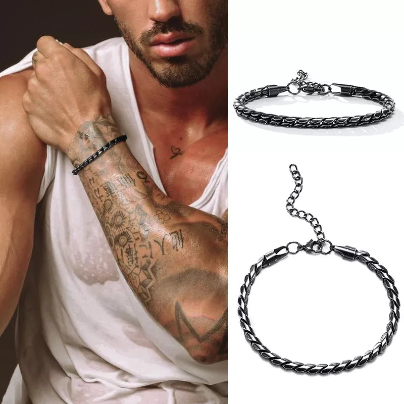 Pulseira Masculina Escama de Dragão Aço Prata