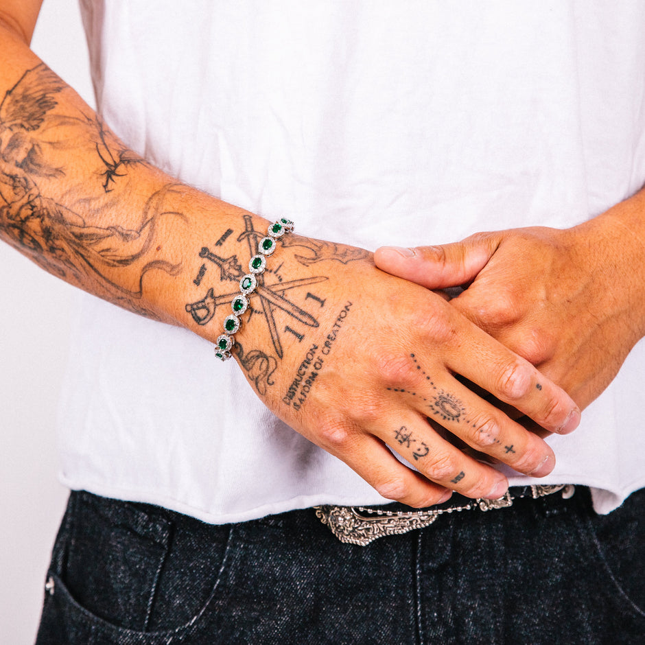 Pulseira Masculina Corte Halo Esmeralda