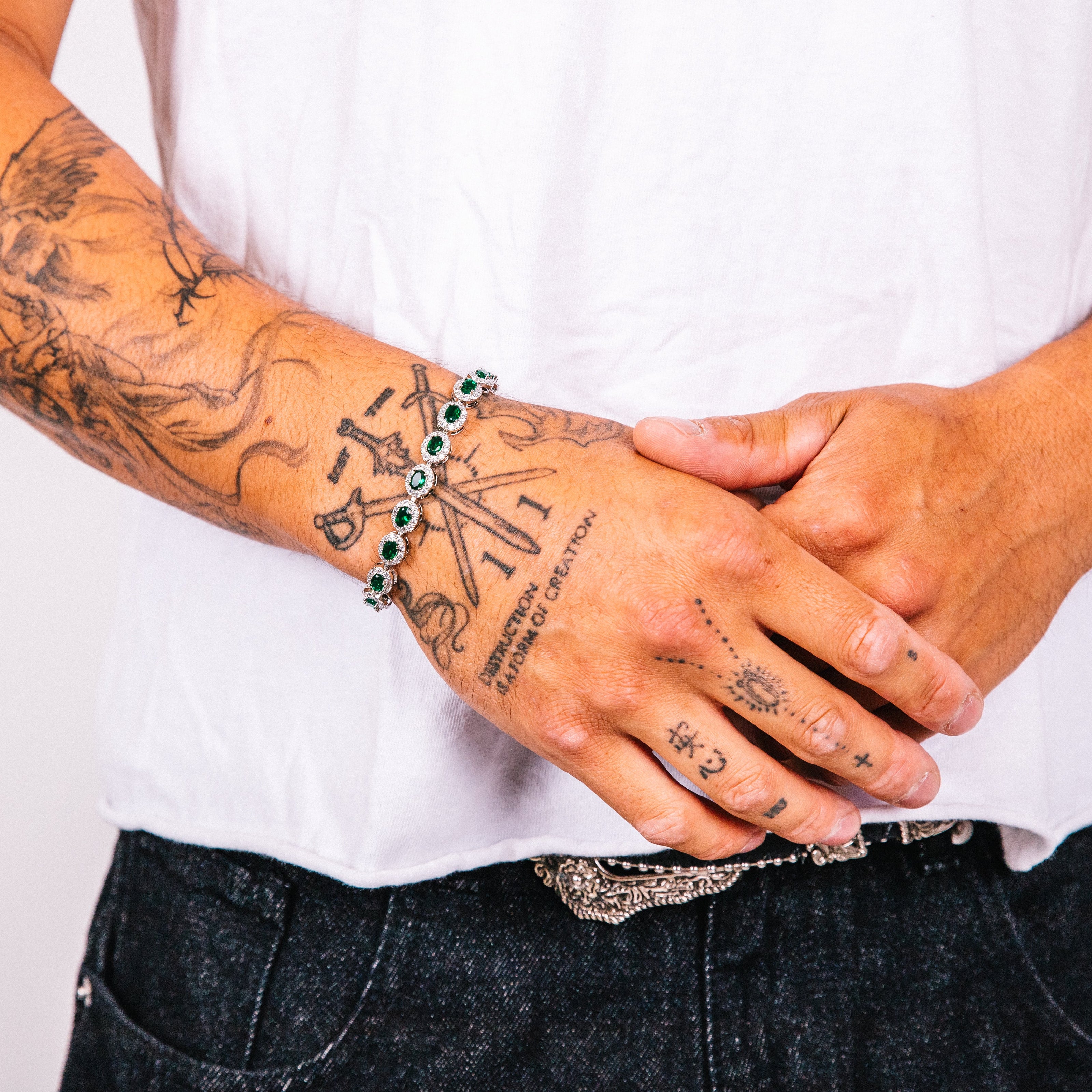 Pulseira Masculina Corte Halo Esmeralda