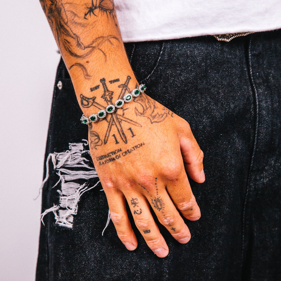 Pulseira Masculina Corte Halo Esmeralda