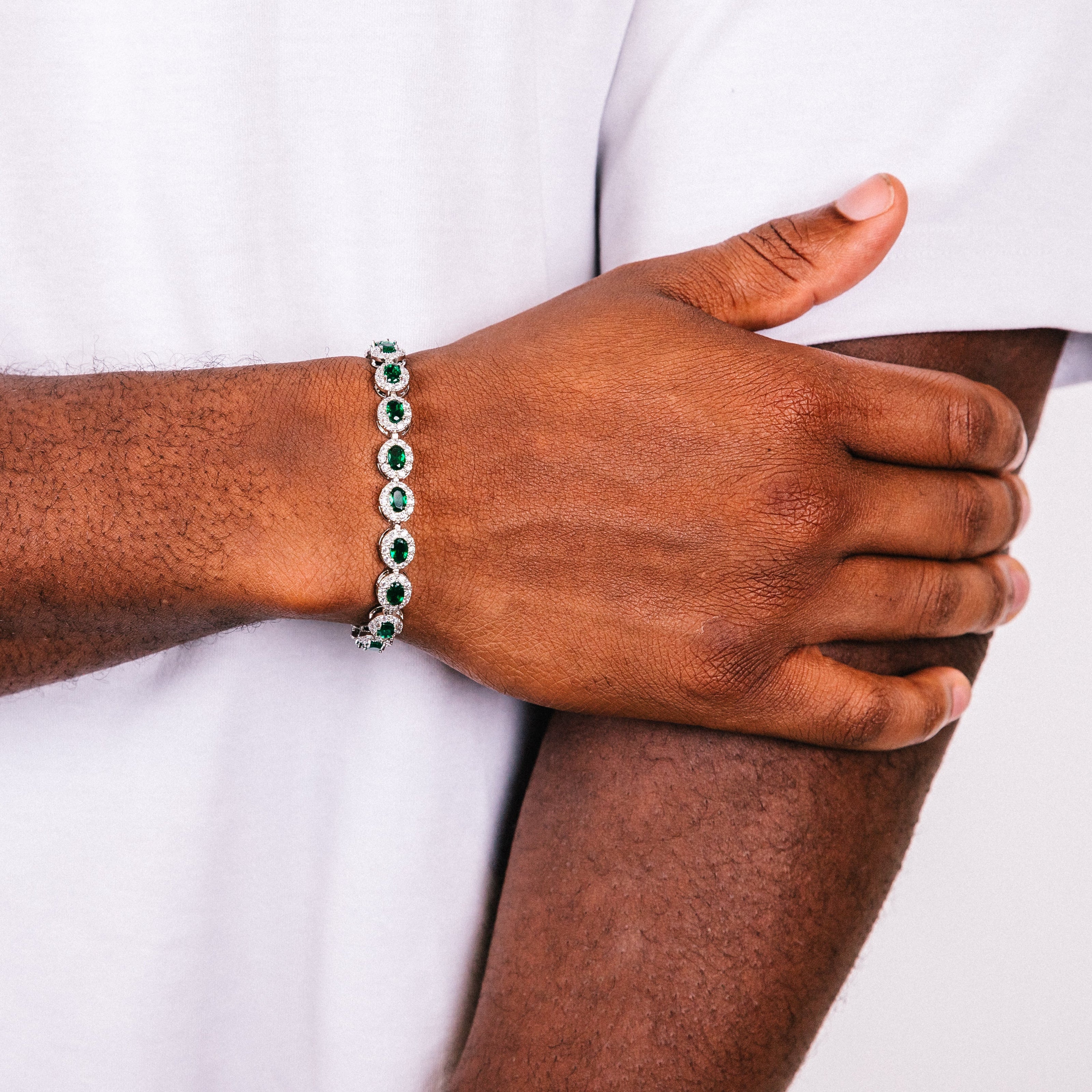 Pulseira Masculina Corte Halo Esmeralda