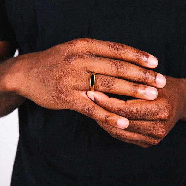 Anel Masculino Lápis Lazúli Preto (Ouro)