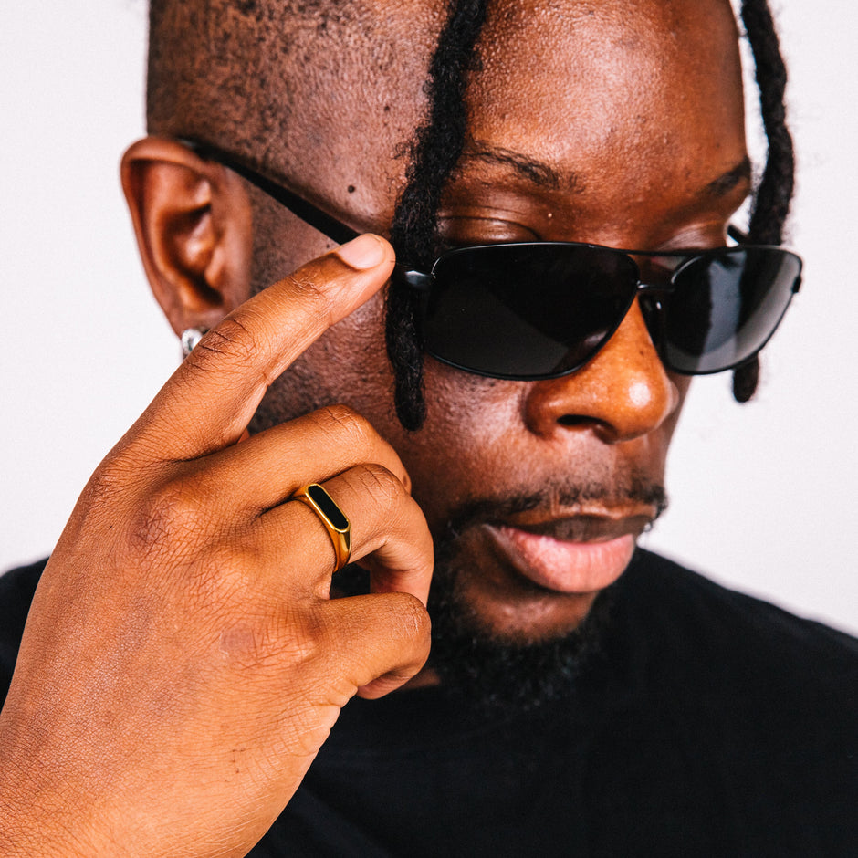 Anel Masculino Lápis Lazúli Preto (Ouro)