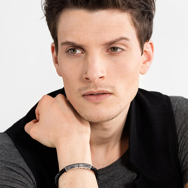 Pulseira Masculina de Couro Cruzada