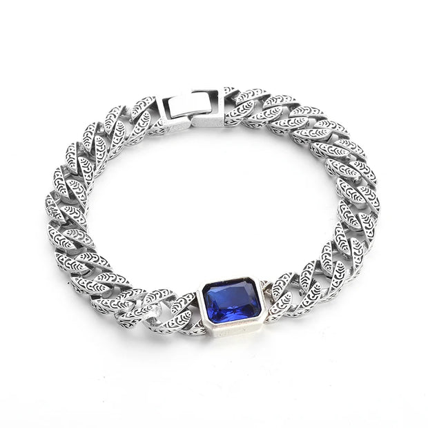 Pulseira Masculina Corrente Cubana Frisada Blue Eyes