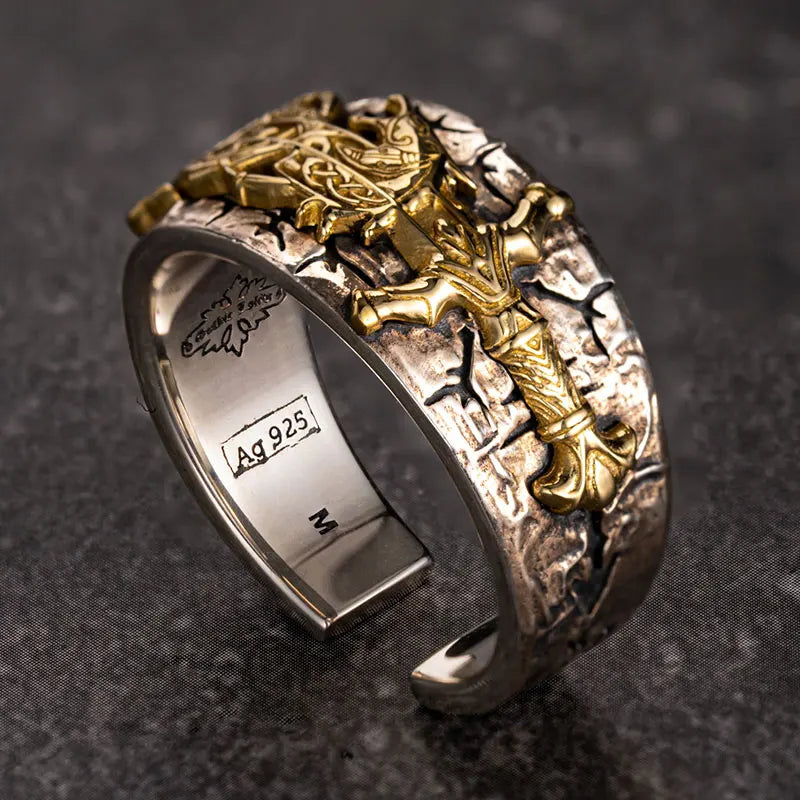 Anel Masculino Dragão Viking Ajustável – Prata 925